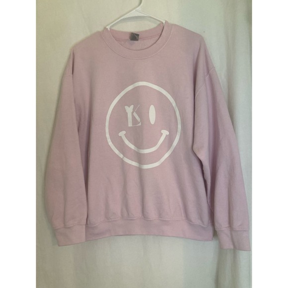 Gildan Womens Sweatshirt Smiley Face Pink Size Large‎ - Picture 1 of 6